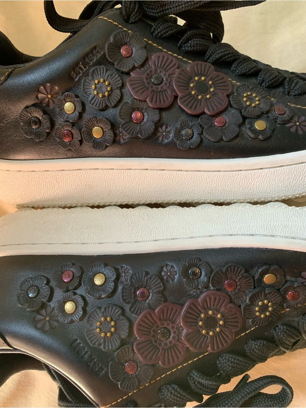 Coach Tea Rose Black Floral Embellished Women’s Sneaker - Picture 6 of 11
